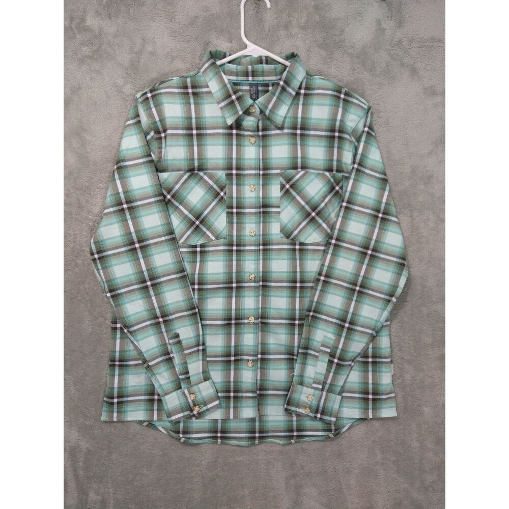 Mountain Hardwear Shirt Womens Large Blue Plaid Flannel Long Sleeve Button Up
